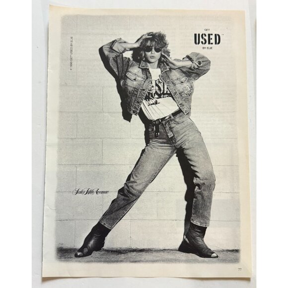 Vtg 1990 Saks Fifth Ave Get Used by Elie Girl in Denim Advertisement Print Ad - Picture 1 of 2